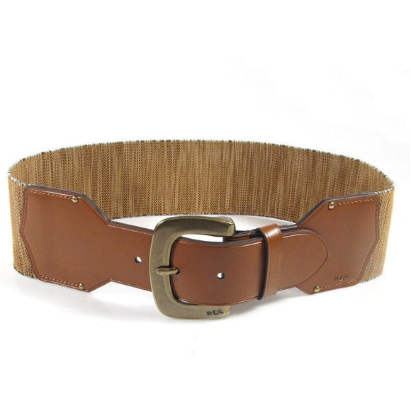 RALPH LAUREN Natural Brown Faux Leather Stretch Wide Belt L - Picture 1 of 5